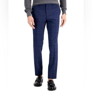 Hugo Boss Blue Windowpane 100% Wool Trouser Dress Pants